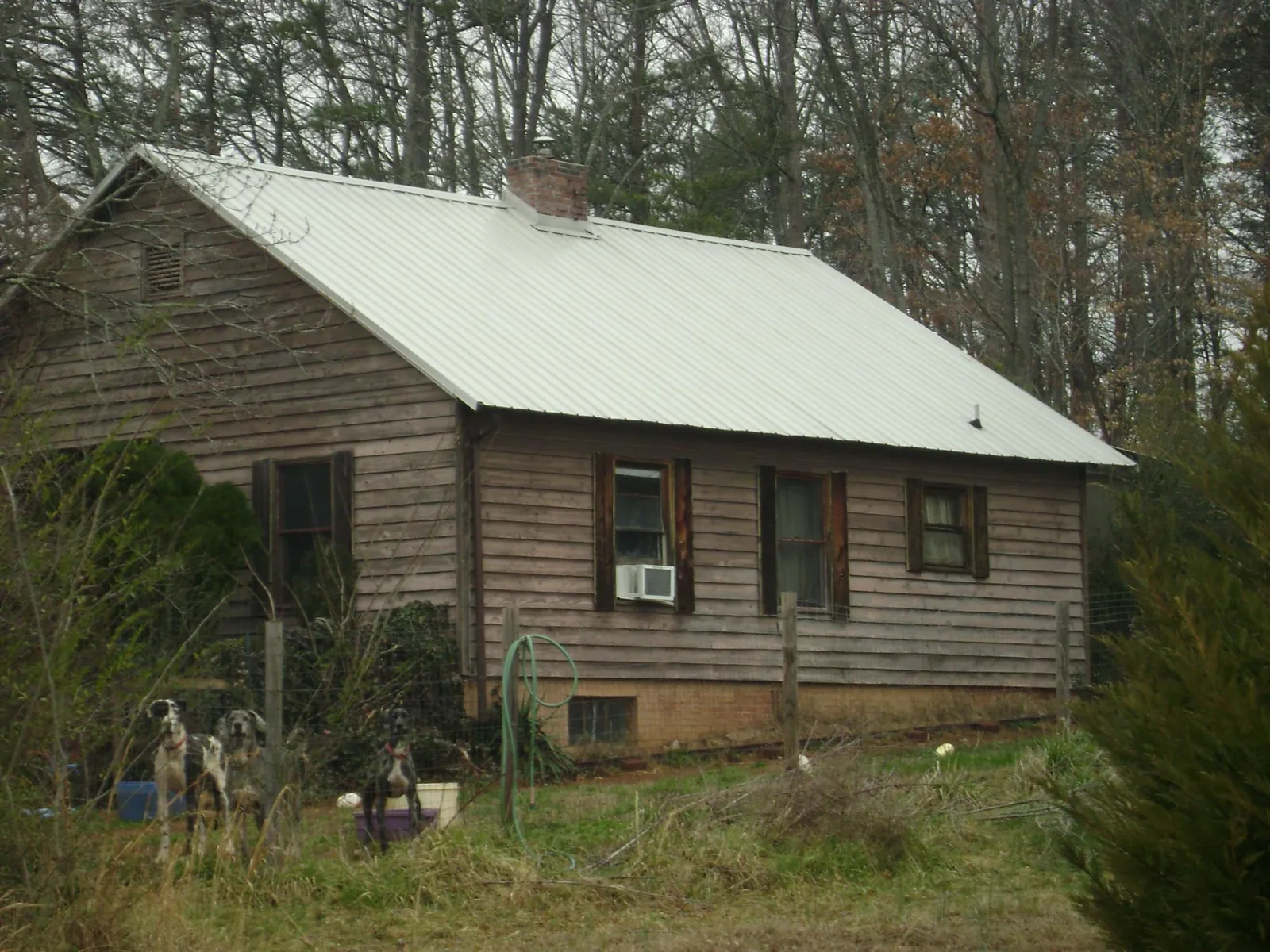 White metal roof on an old wood sided farmhouse, from a Asphalt Shingle Roof Repair job in Gulf